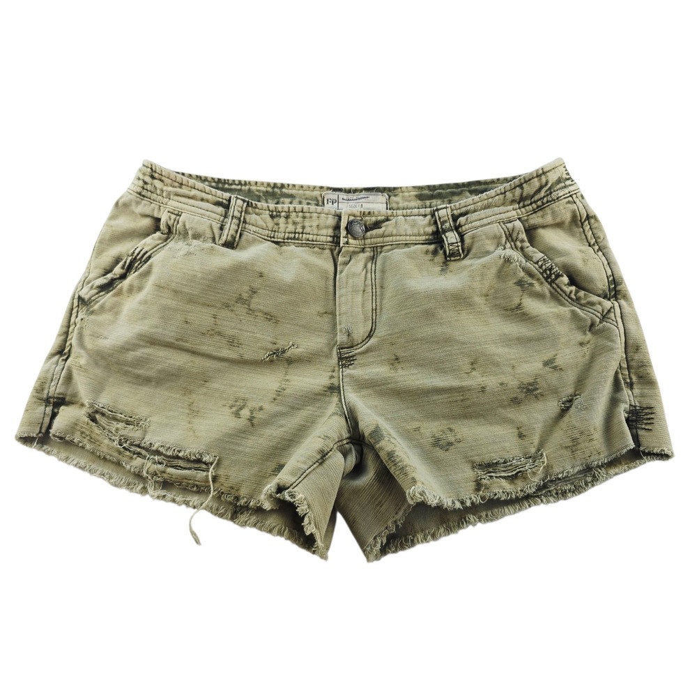 Free People Y2K Low-rise Distressed Denim Shorts Frayed Hem Olive‎ Green Size 8
